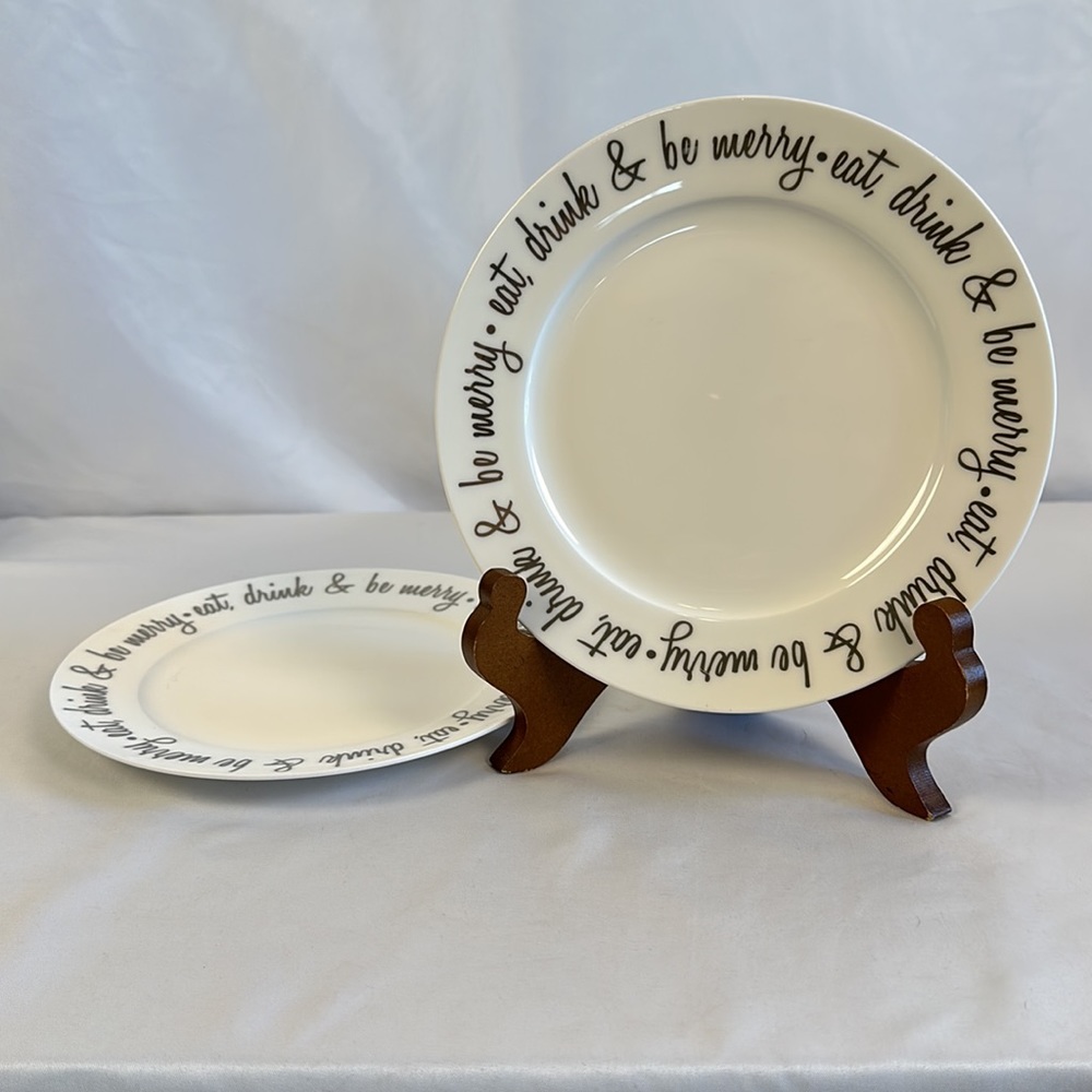 Vintage Ciroa Bone China "Be Merry" Salad/Dessert Plates -set 2